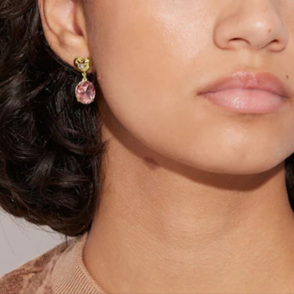 👀50% OFF👀👂🩷 NWT‼️ COACH brand Heart Stone Drop Earrings - Picture 3 of 9